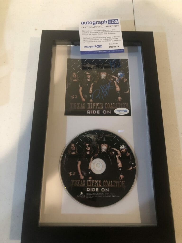 TEXAS HIPPIE COALITION SIGNED AUTOGRAPH FRAMED CD DISPLAY ACOA RIDE ON BIG RICH
 COLLECTIBLE MEMORABILIA