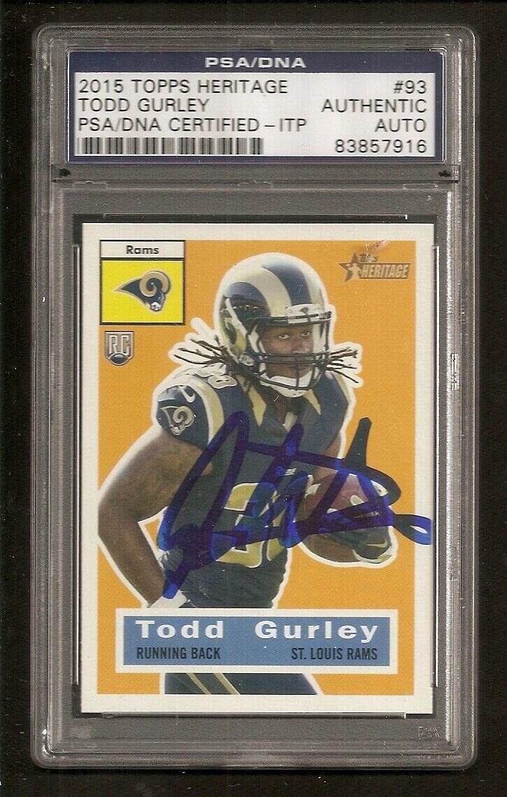 TODD GURLEY 2015 TOPPS HERITAGE SIGNED AUTO PSA/DNA ENCAPSULATED
 COLLECTIBLE MEMORABILIA