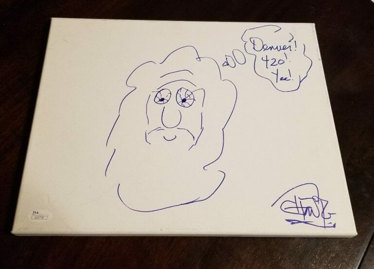 TOMMY CHONG AUTHENTIC SIGNED 11×14 WHITE CANVAS SKETCH INSCRIBED JSA/COA U23730
 COLLECTIBLE MEMORABILIA