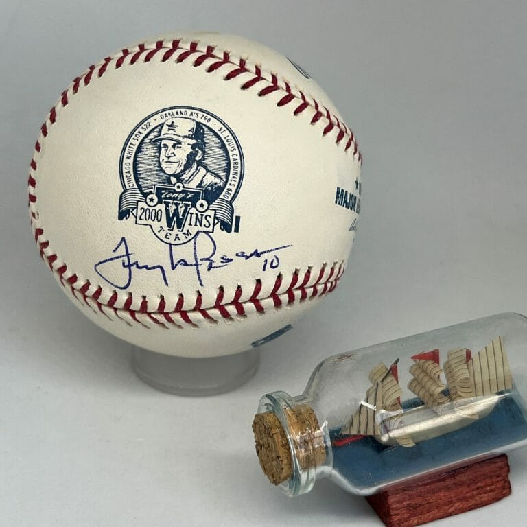 TONY LARUSSA SIGNED RAWLINGS 2000 WINS LOGO BASEBALL JSA COA RARE AUTO HOF A2891
 COLLECTIBLE MEMORABILIA