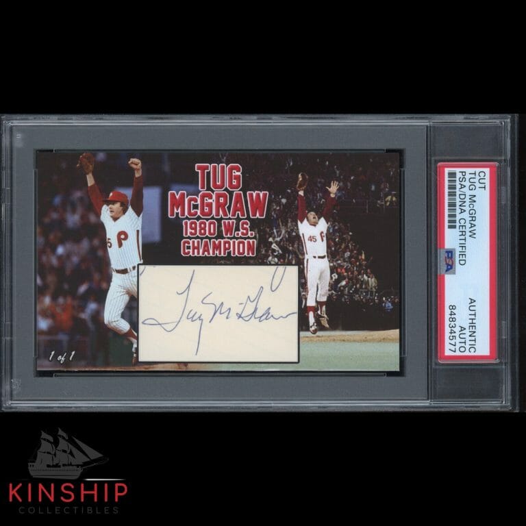 TUG MCGRAW SIGNED 3×5 CUSTOM CARD CUT PSA DNA SLAB PHILLIES 1980 WS AUTO C1756
 COLLECTIBLE MEMORABILIA