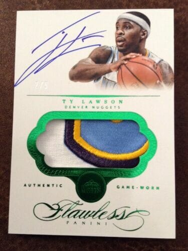 TY LAWSON 2013-14 FLAWLESS EMERALD SHORT PRINT 2/5 PATCH AUTOGRAPH
 COLLECTIBLE MEMORABILIA