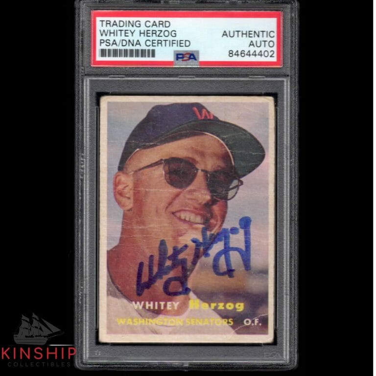 WHITEY HERZOG SIGNED 1957 TOPPS ROOKIE CARD PSA DNA SLABBED AUTO CARDINALS C1015
 COLLECTIBLE MEMORABILIA
