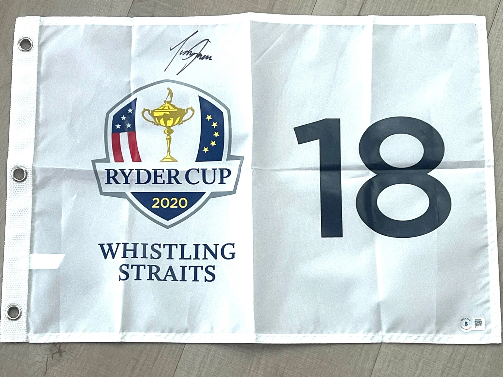 TONY FINAU Hand Signed 2020 RYDER CUP Pin Flag Beckett Cert BAS
