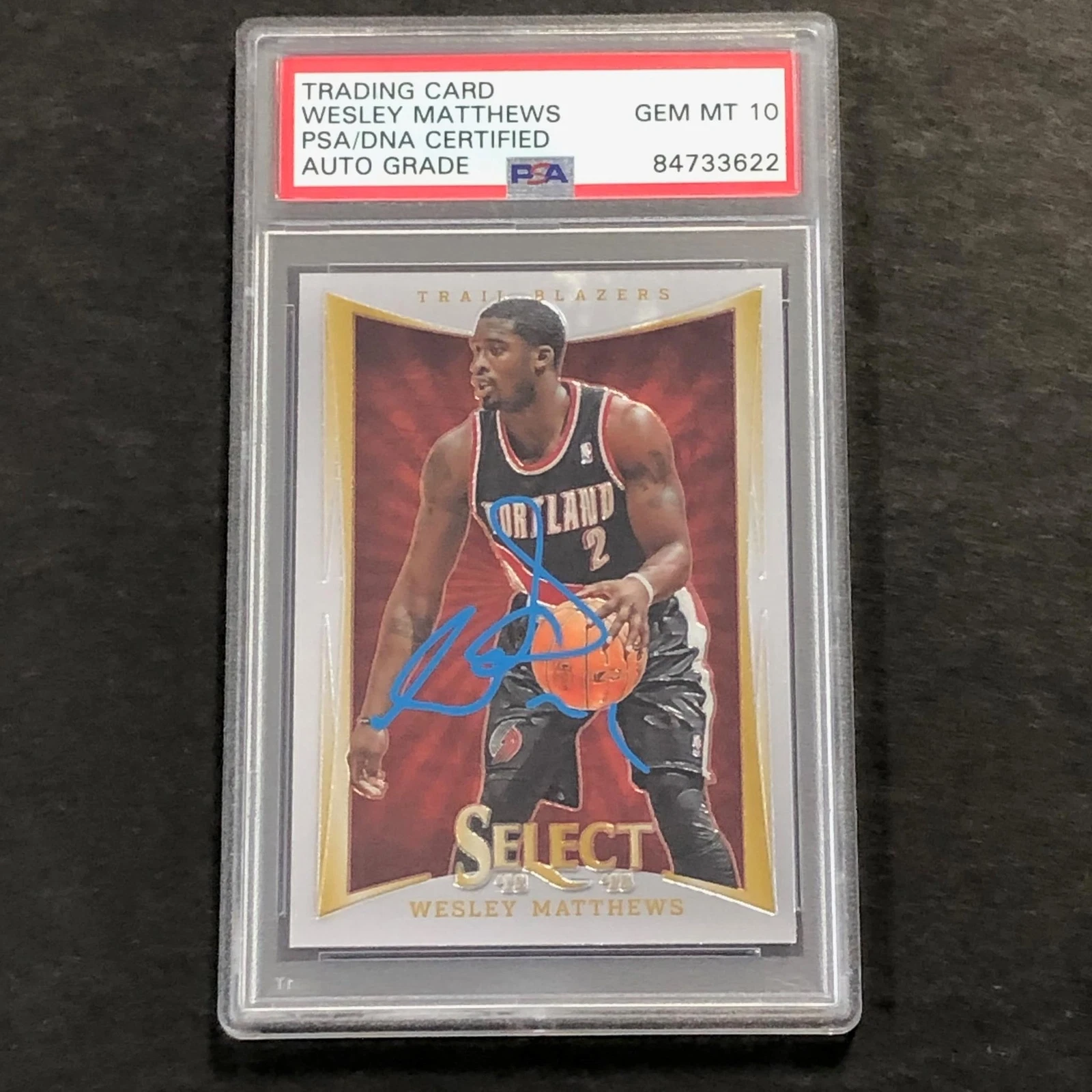 2012-13 Panini Select #104 Wesley Mathews Signed Card PSA AUTO 10 Slabbed Trail
