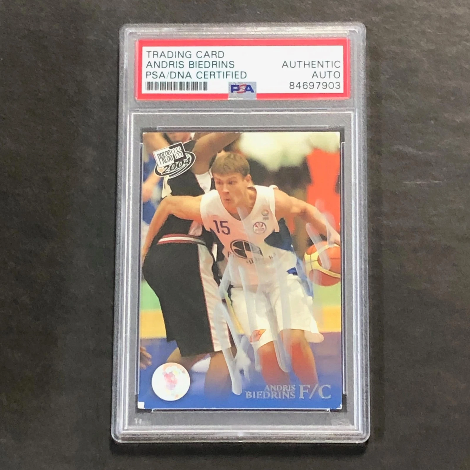 2004 Press Pass #3 Andris Biedrins Signed Card AUTO PSA Slabbed Warriors

