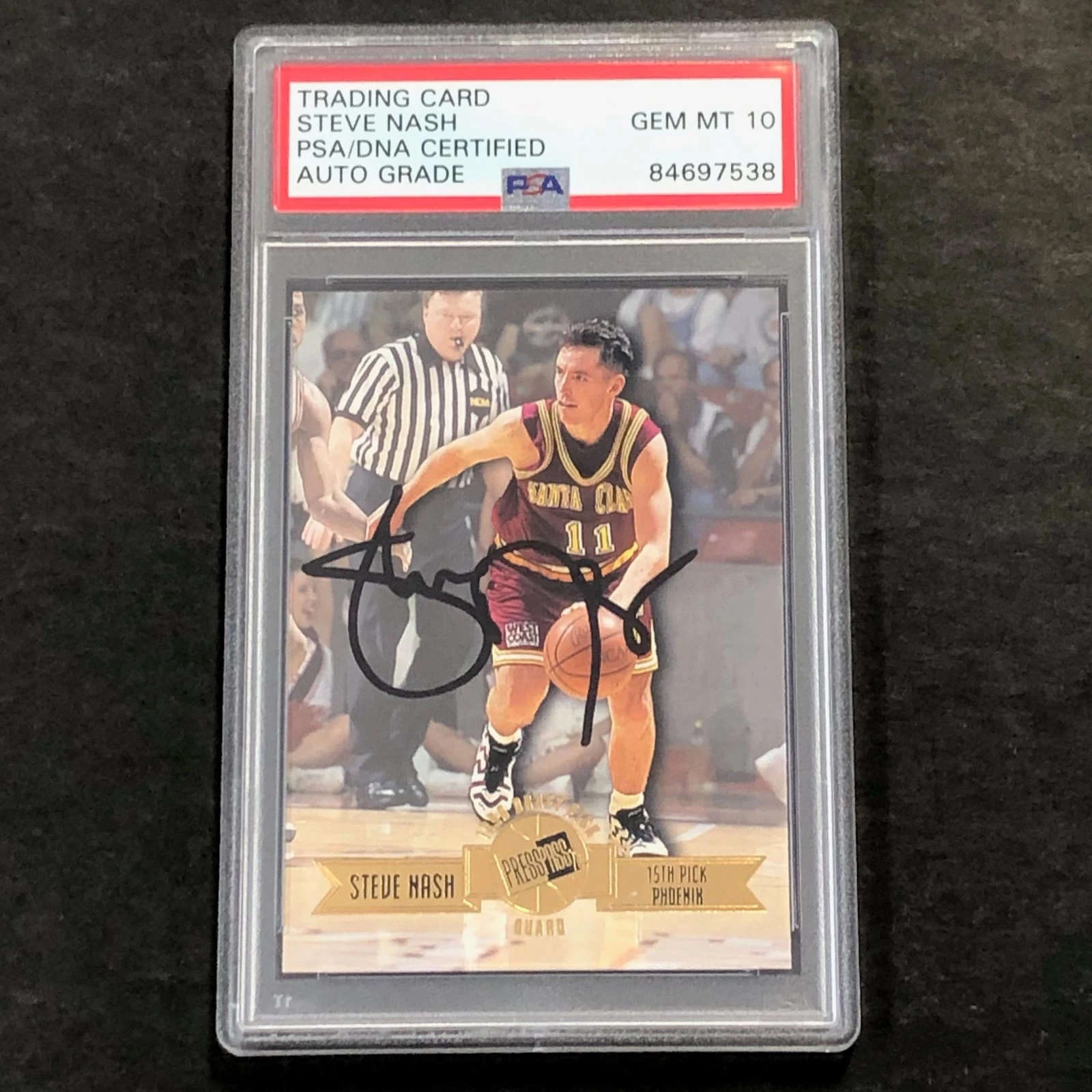 1996 PressPass #14 Steve Nash Signed Card AUTO 10 PSA Slabbed Suns Santa Clara R
