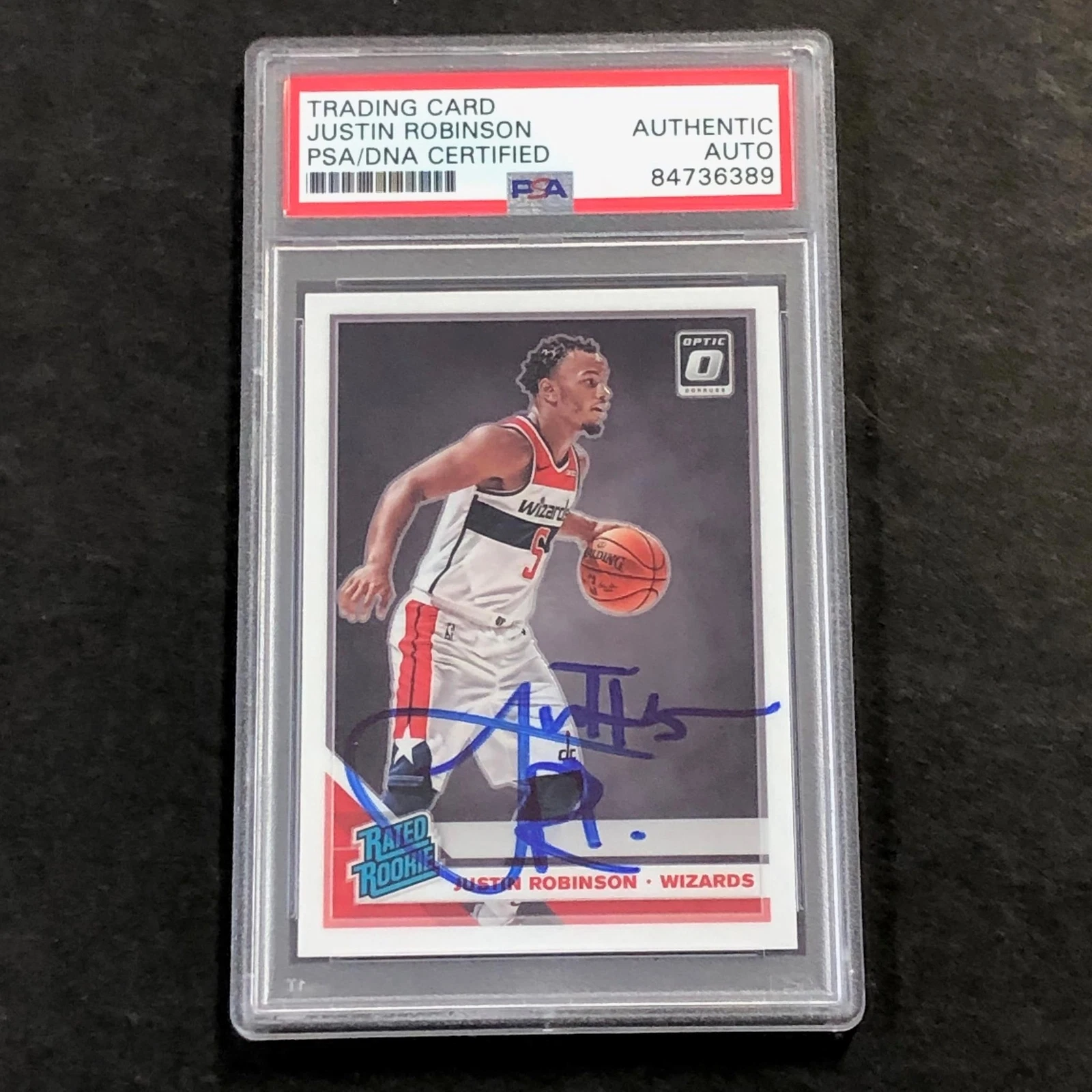 2019-20 OPTIC RATED ROOKIE #174 JUSTIN ROBINSON Signed Rookie Card AUTO PSA Slab
