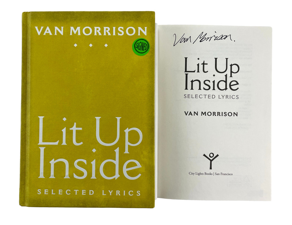 VAN MORRSION THEM SIGNED AUTOGRAPH LIT UP INSIDE BOOK W/ BECKETT COA MOON DANCE COLLECTIBLE MEMORABILIA