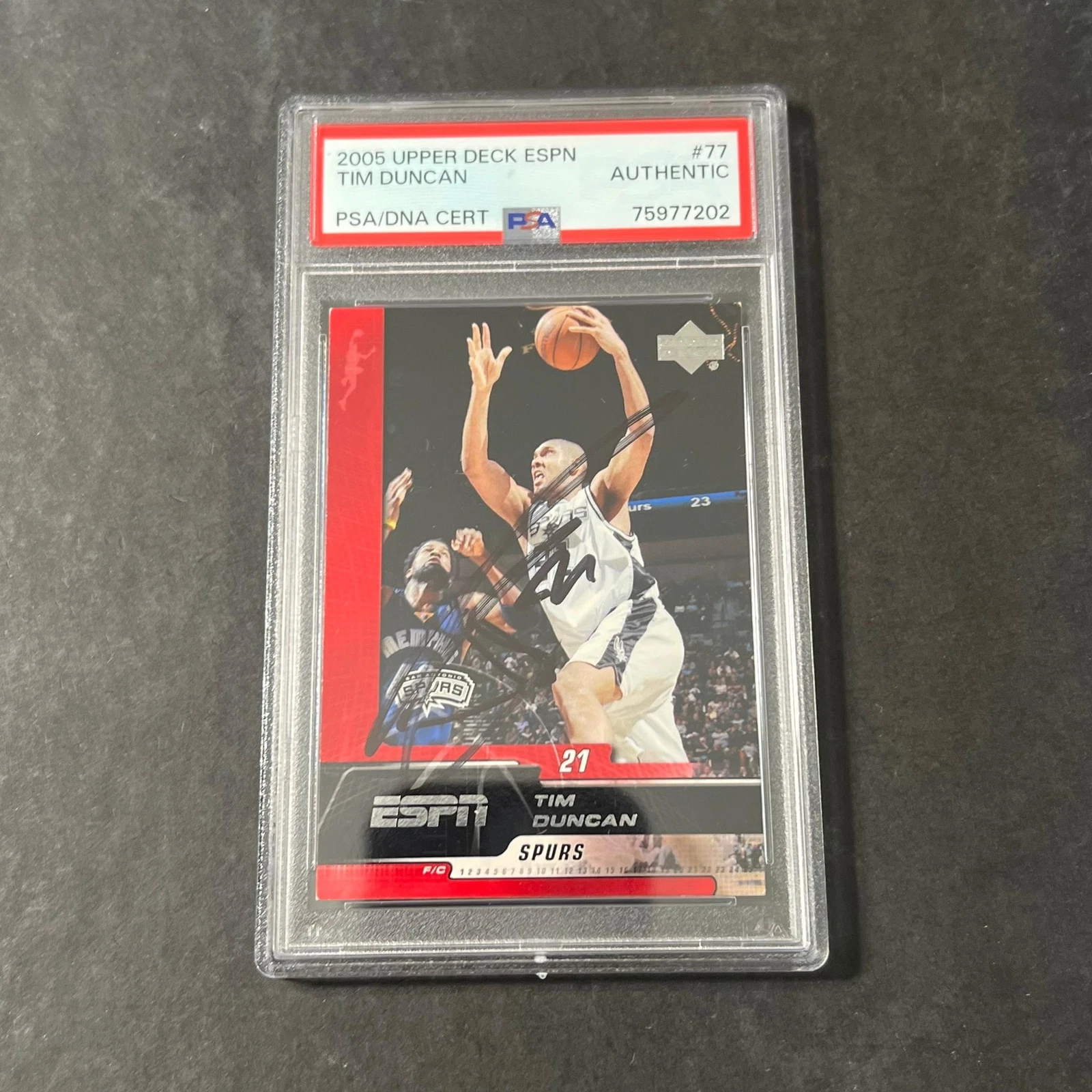 2005 Upper Deck ESPN #77 Tim Duncan Signed Card AUTO PSA/DNA Slabbed Autographed
