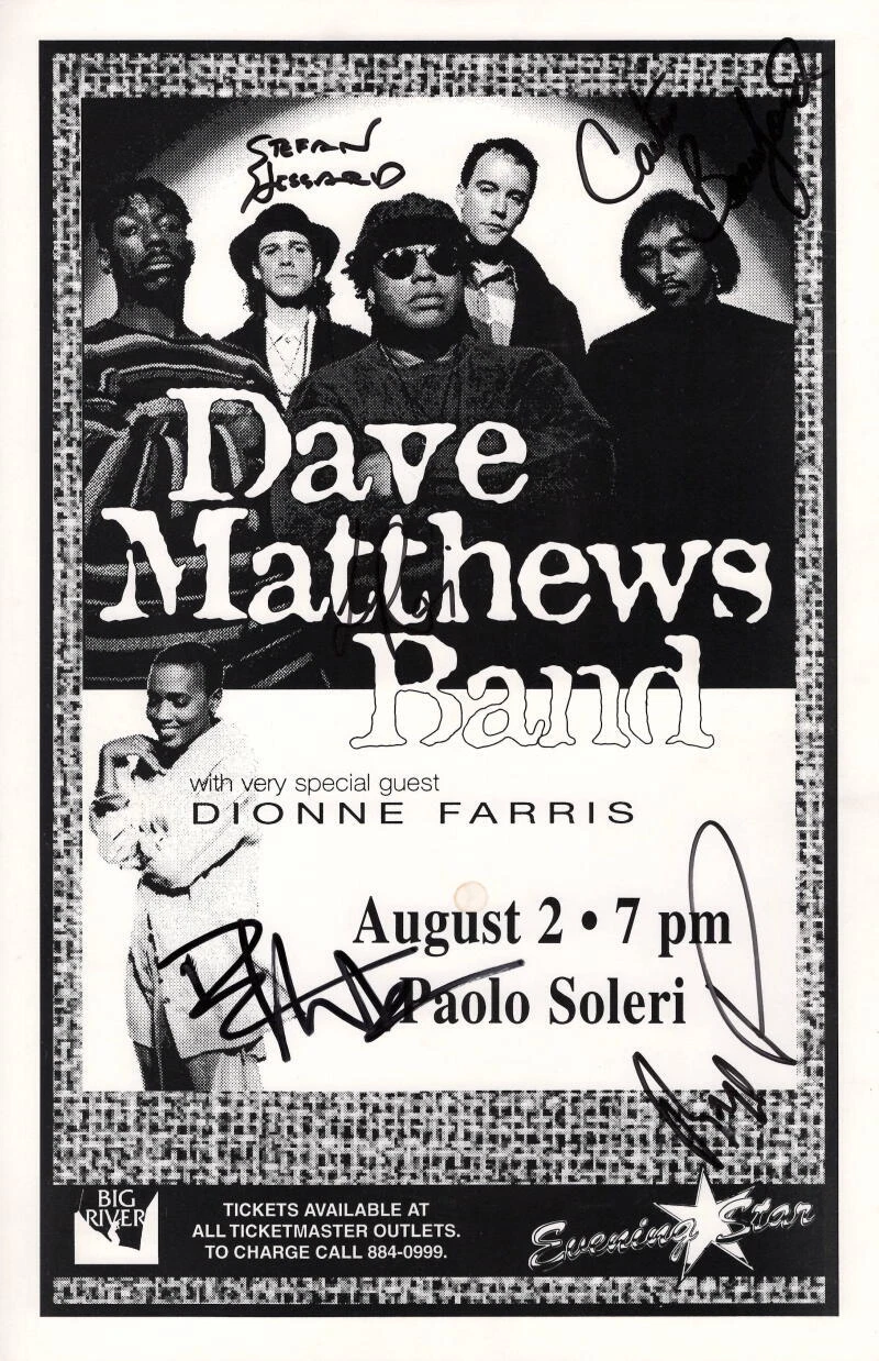 Dave Matthews Full Band Signed Autograph 11x17 Poster - Dave, LeRoi Moore +3 JSA
