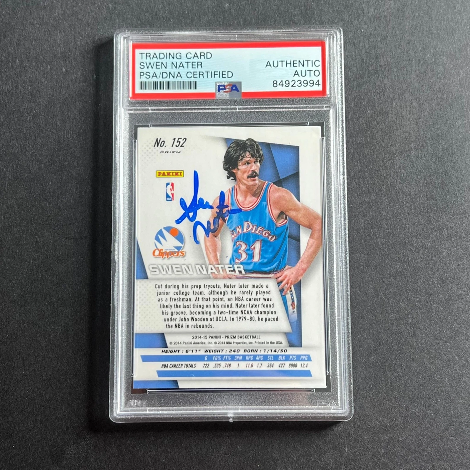 2014-15 Panini Prizm #152 Swen Nater Signed Card AUTO PSA Slabbed Clippers

