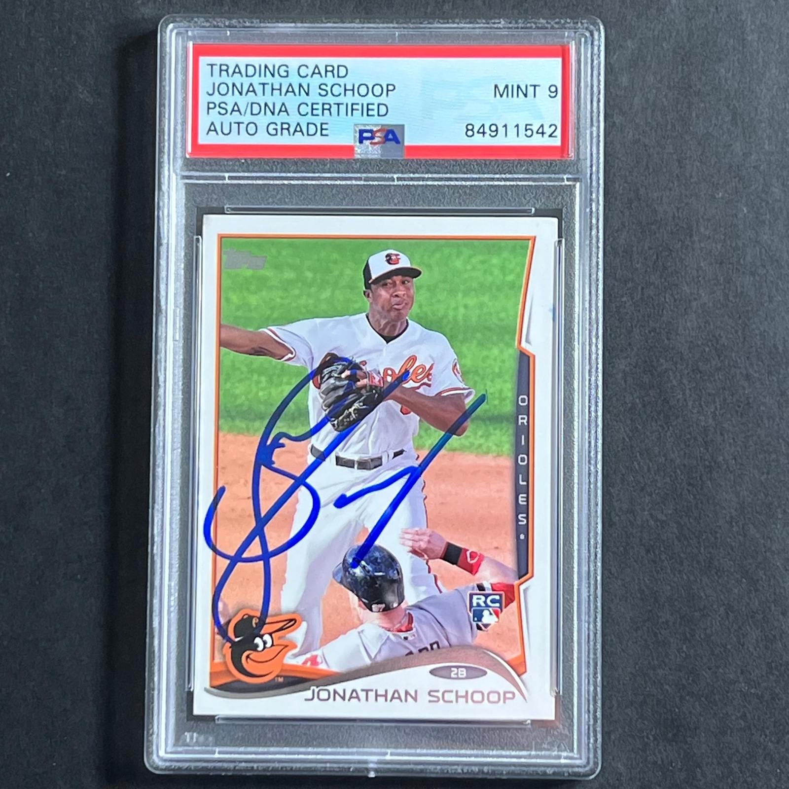 2014 Topps Baseball #83 JONATHAN SCHOOP Signed Card PSA Slabbed Auto Grade 9 Ori
