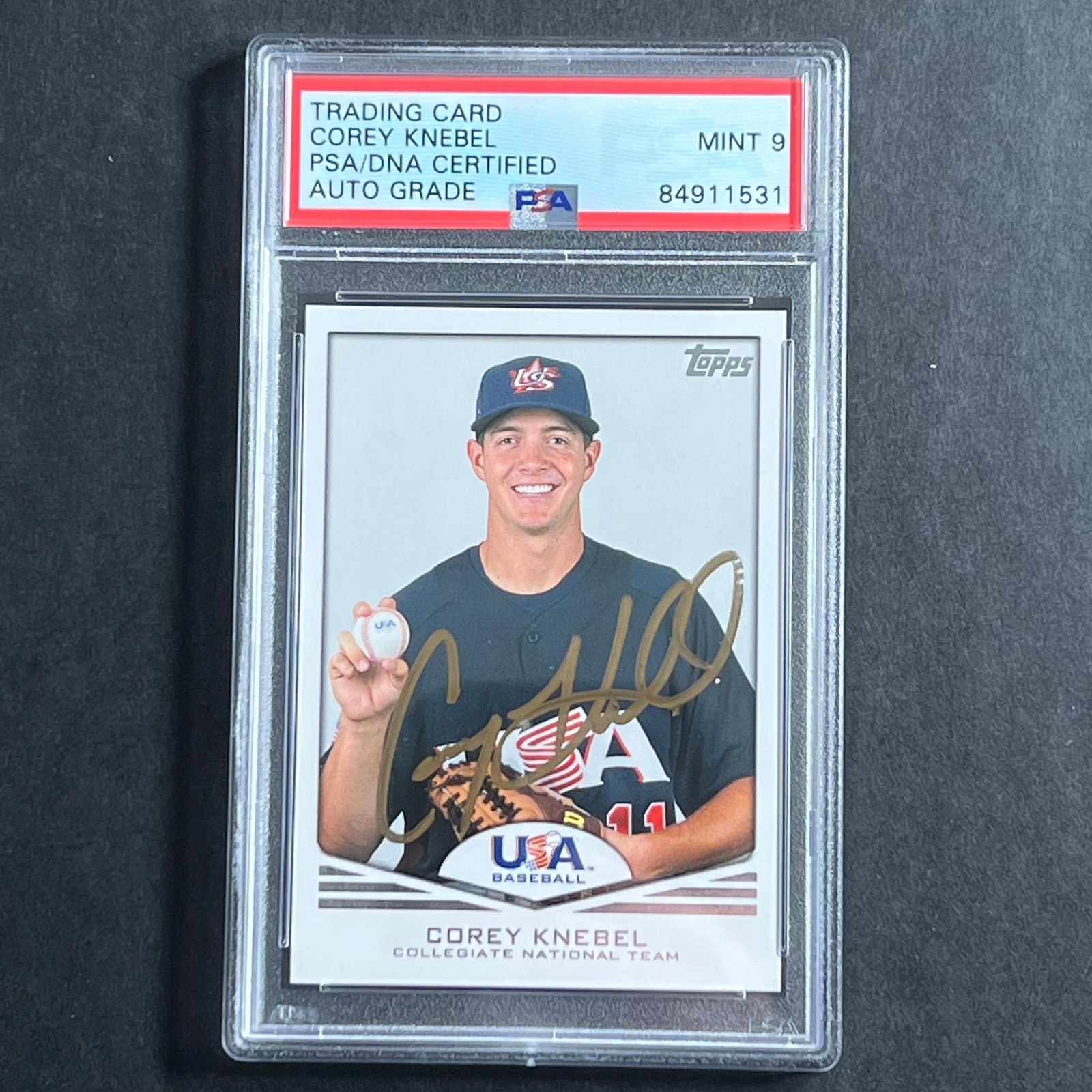 2013 Topps USA Baseball #USA-10 Corey Knebel Signed Card PSA Slabbed Auto Grade
