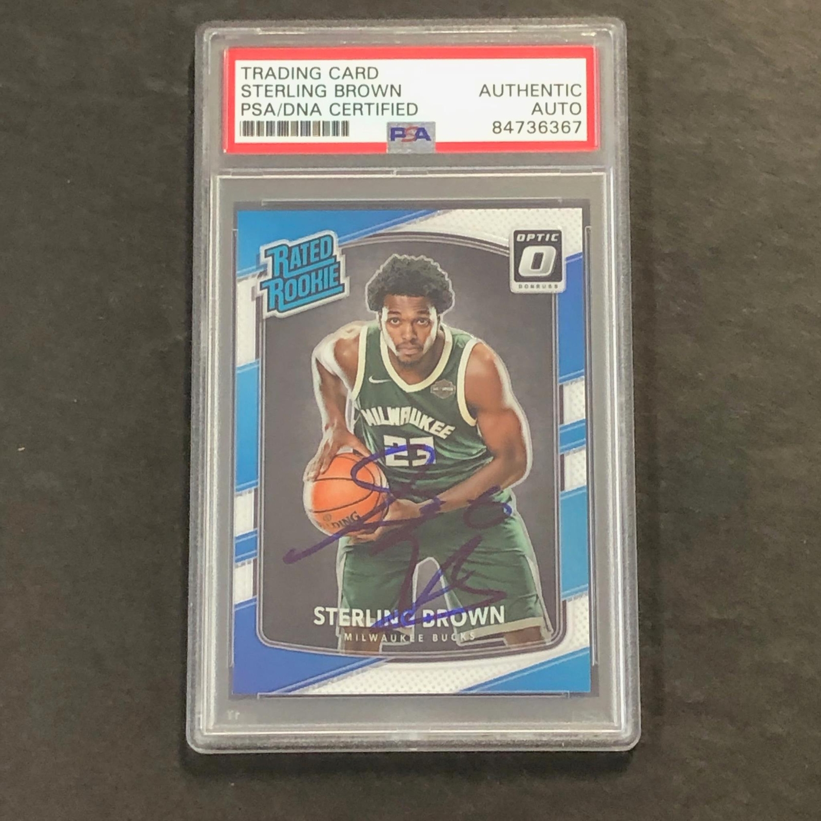 2017-18 Panini Optic Rated Rookie #165 Sterling Brown Signed Card PSA/DNA Slabbe
