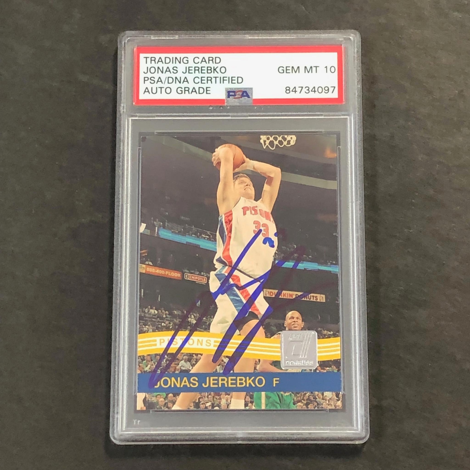 2010-11 Donruss #54 Jonas Jerebko Signed Card AUTO GRADE 10 PSA Slabbed Pistons
