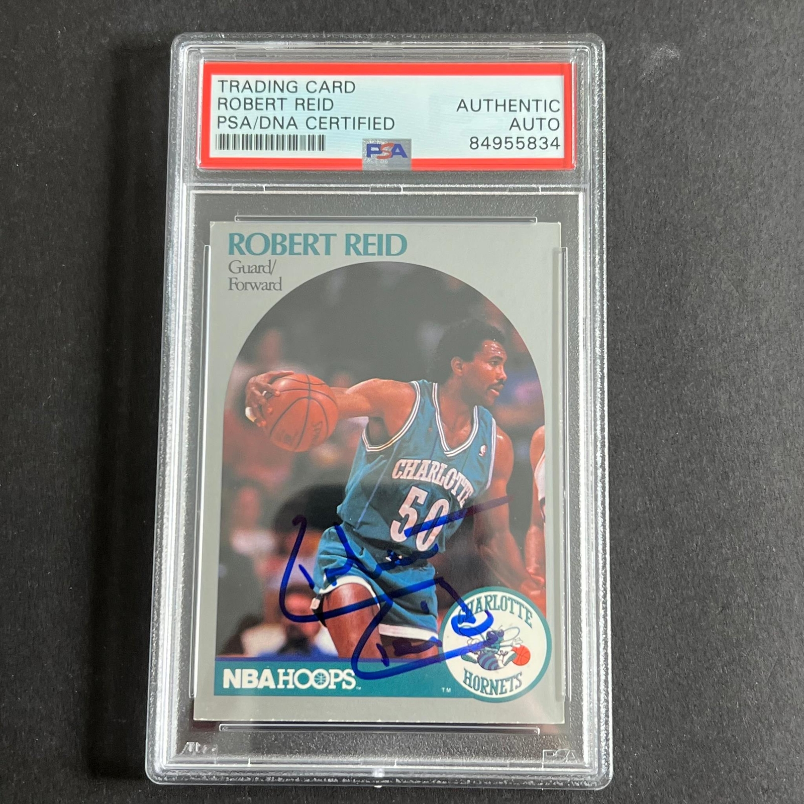 1990 NBA Hoops #58 Robert Reid Signed Card AUTO PSA Slabbed Hornets
