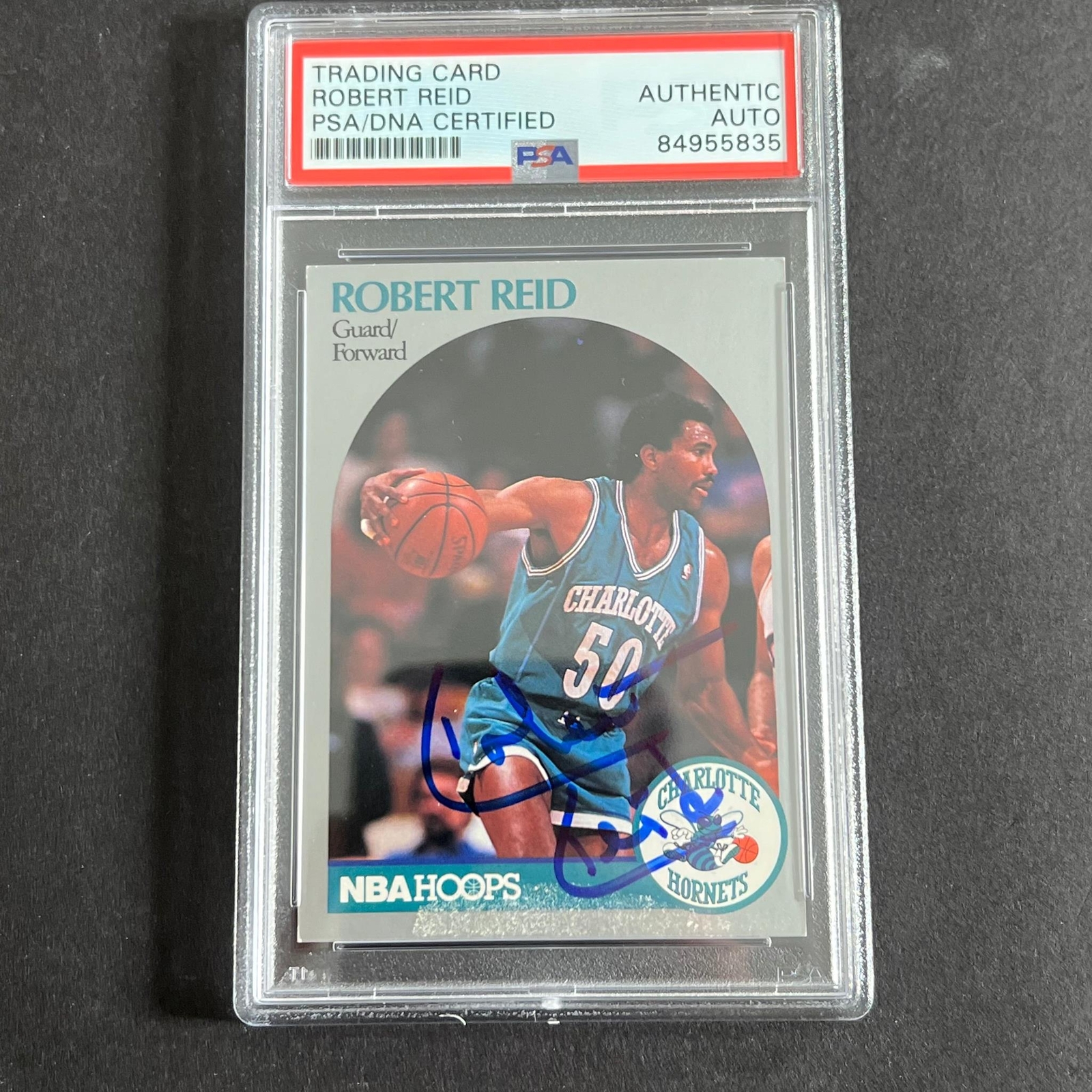 1990 NBA Hoops #58 Robert Reid Signed Card AUTO PSA Slabbed Hornets
