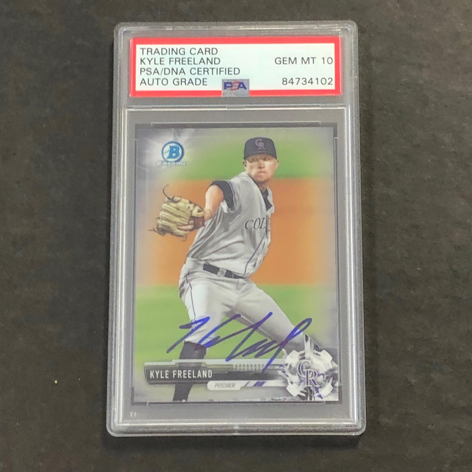 2017 Bowman Chrome #BCP109 Kyle Freeland Signed Card PSA Slabbed Auto Grade 10 R
