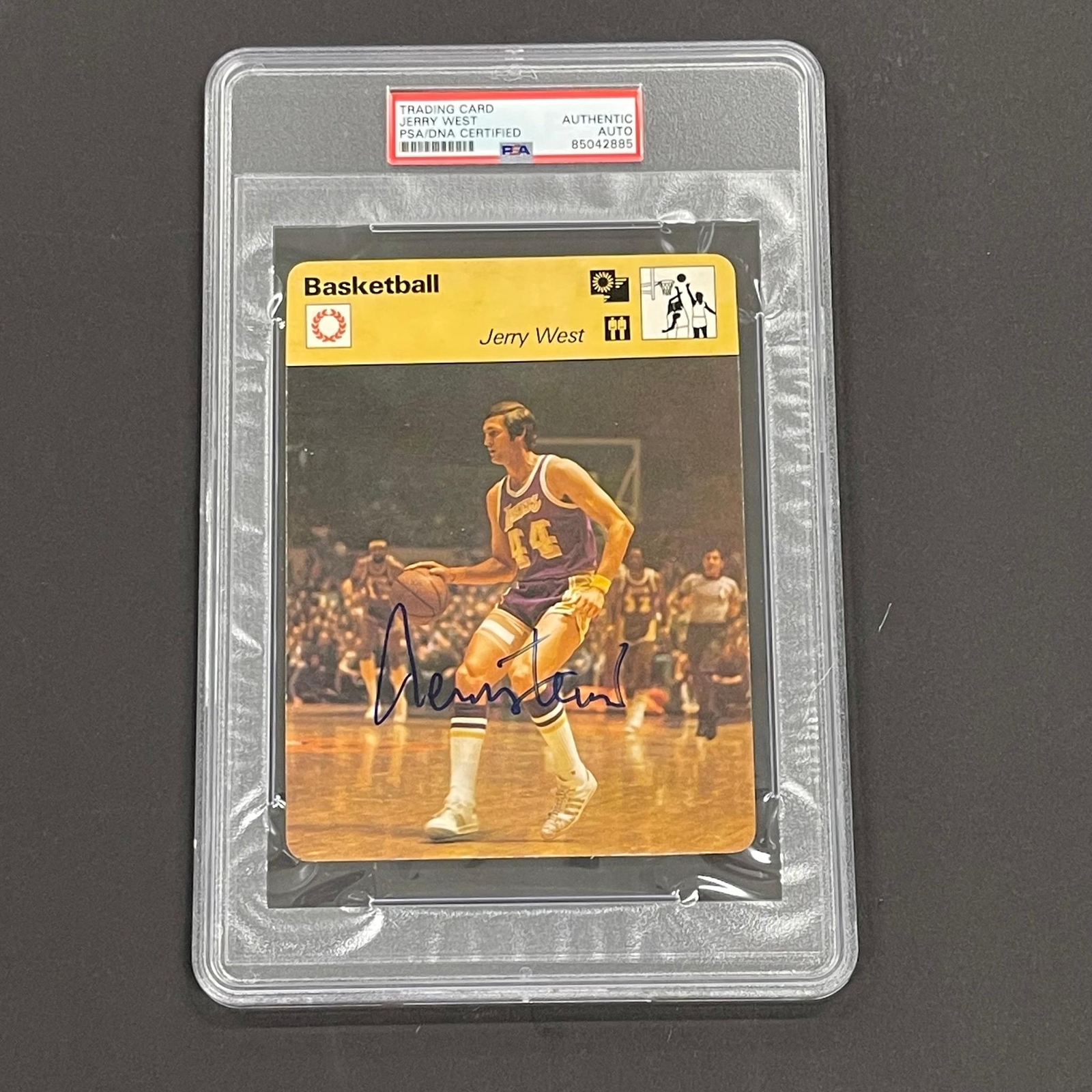 1977 Sportscaster Jerry West signed Trading Card PSA/DNA Slabbed Los Angeles Lak
