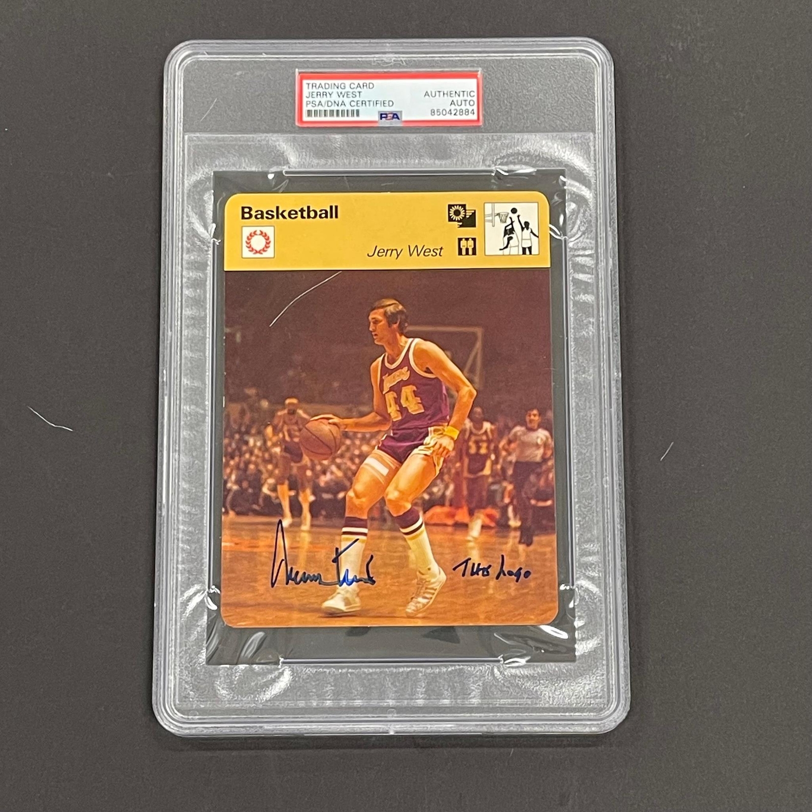 1977 Sportscaster Jerry West signed Trading Card PSA/DNA Slabbed Los Angeles Lak
