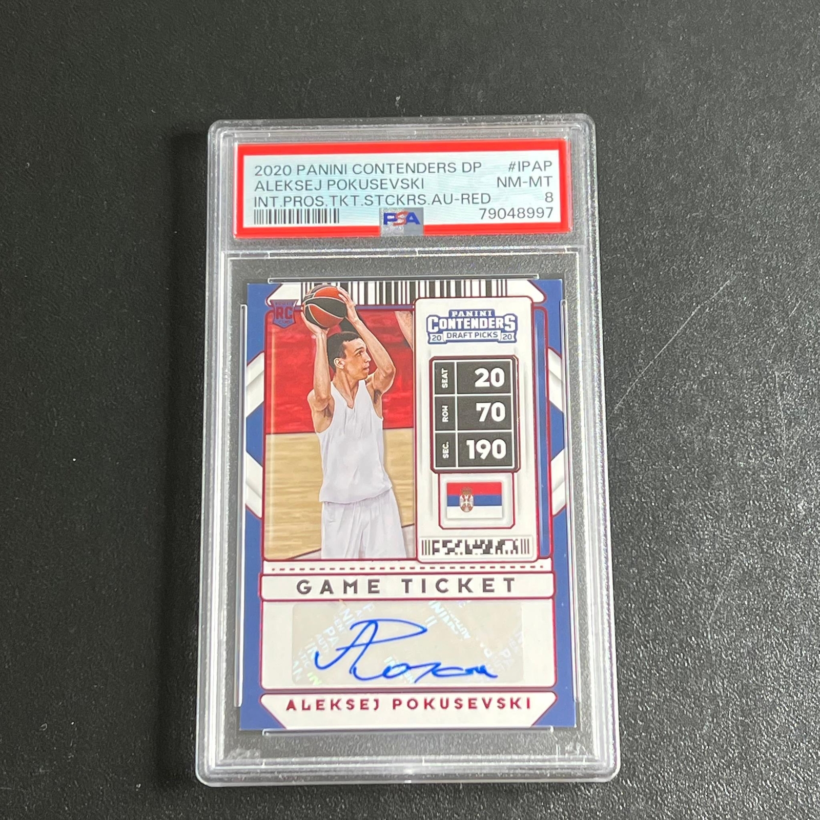 2020-21 Panini Contenders #20 Aleksej Pokusevski Signed Card PSA 8 Slabbed RC T
