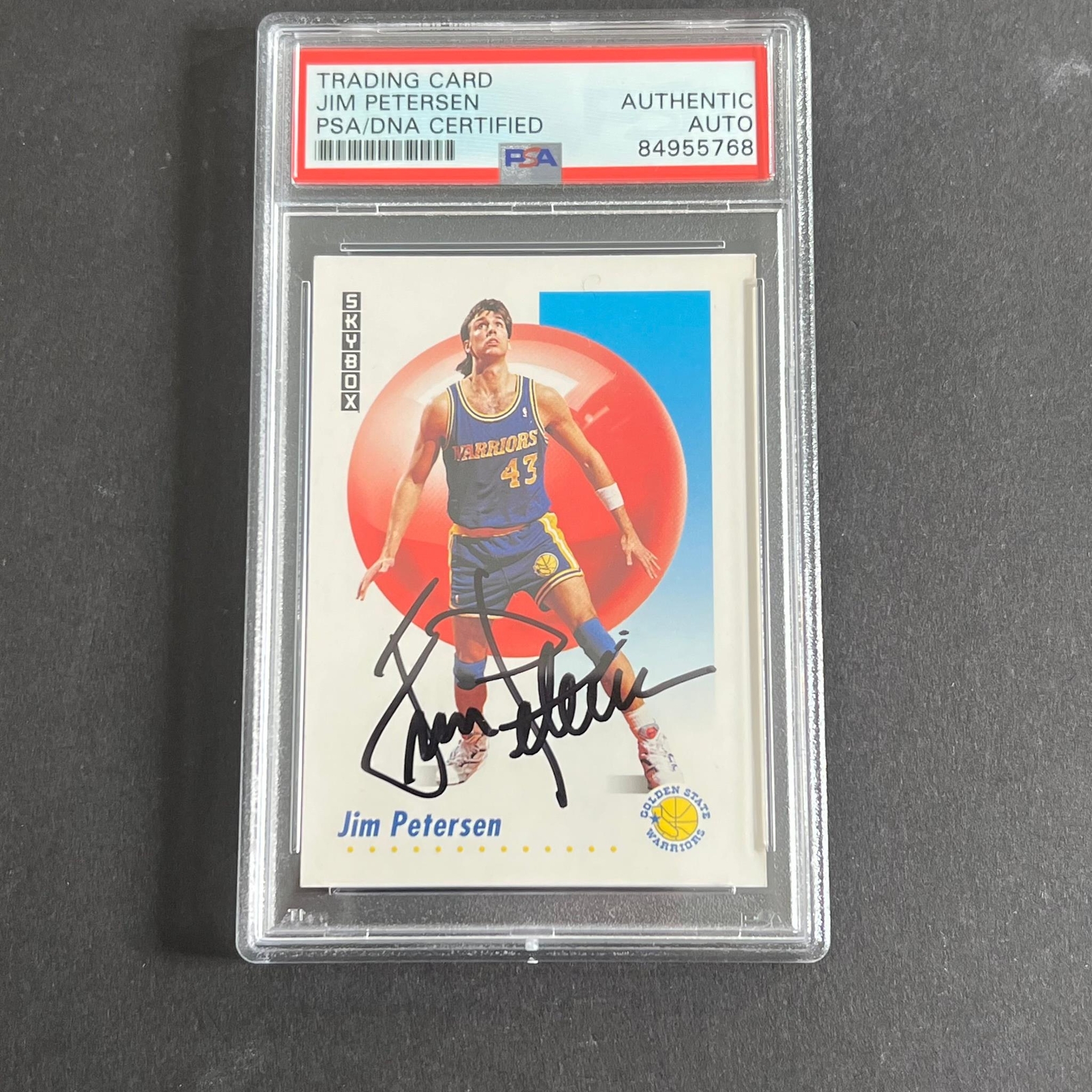 1990-91 Skybox #97 Jim Petersen Signed Card PSA Slabbed Warriors
