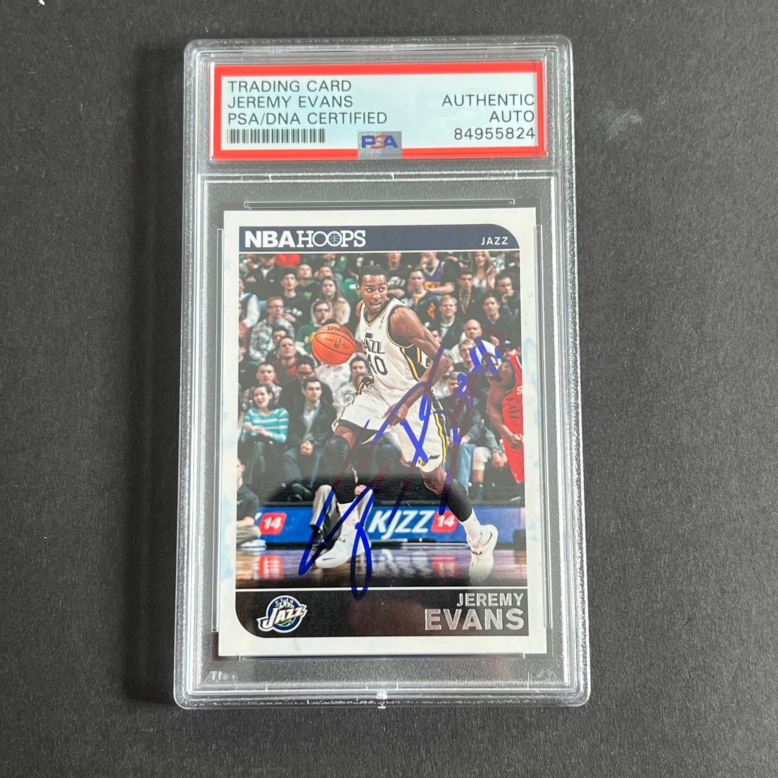 2014-15 NBA HOOPS #100 Jeremy Evans Signed Card AUTO PSA Slabbed Jazz

