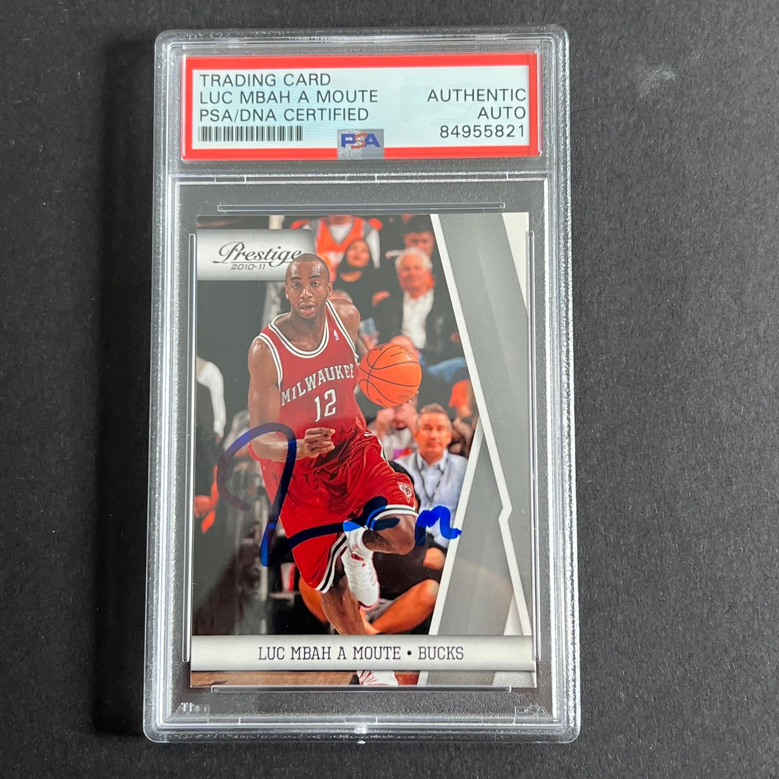 2009-10 Panini #64 Luc Mbah a Moute Signed Card AUTO 10 PSA Slabbed Bucks
