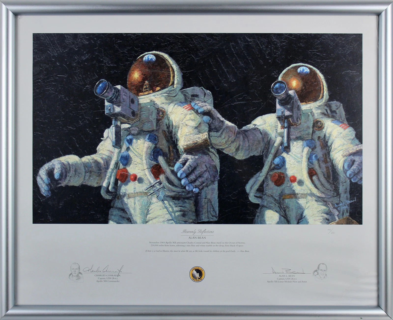 ALAN BEAN & CHARLES CONRAD APOLLO 12 SIGNED & FRAMED ART PRINT LE #145/850 BAS COLLECTIBLE MEMORABILIA