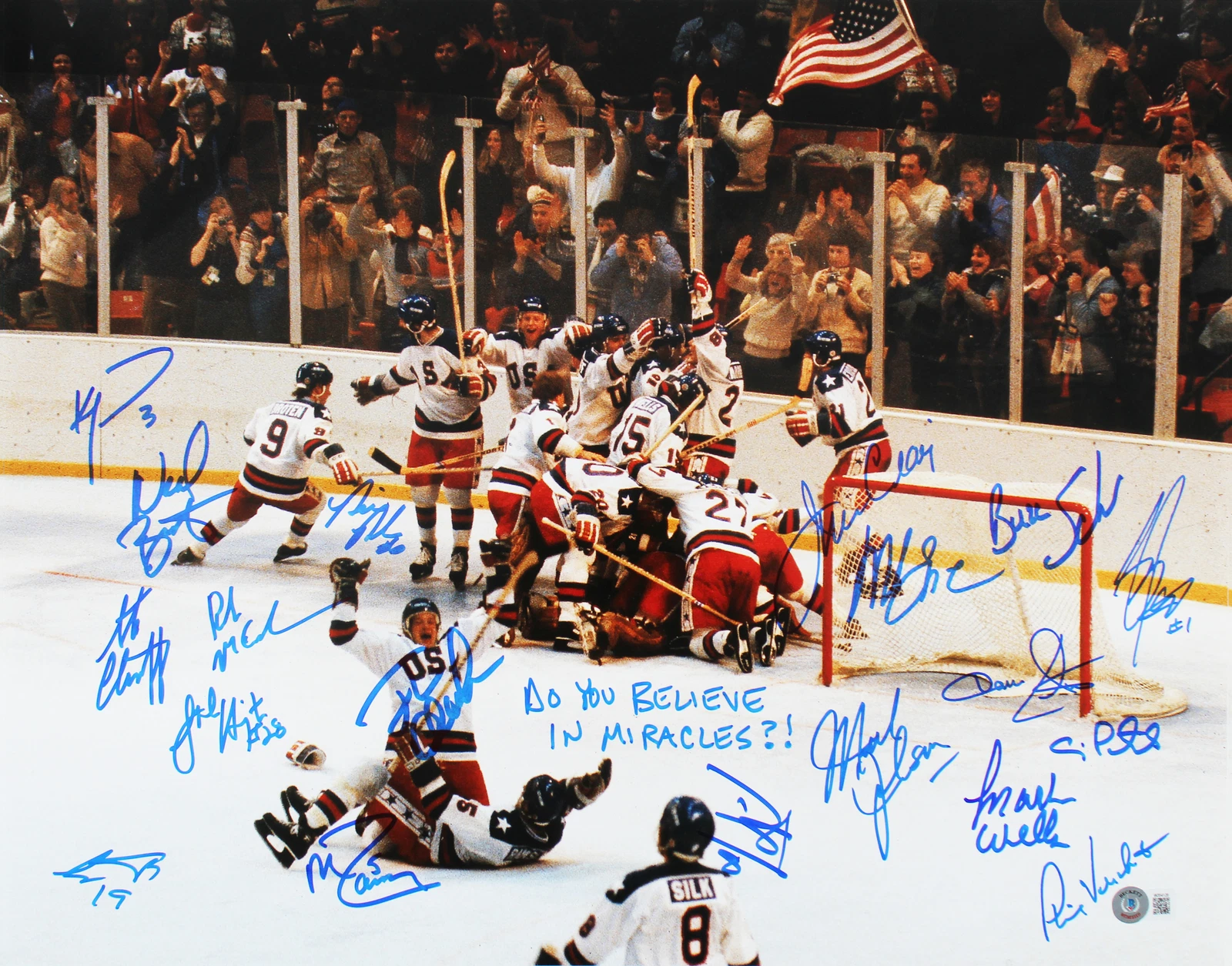 1980 USA Hockey 19 Sigs Craig, Eruzione, Broten Signed 16x20 Photo BAS Witnessed
