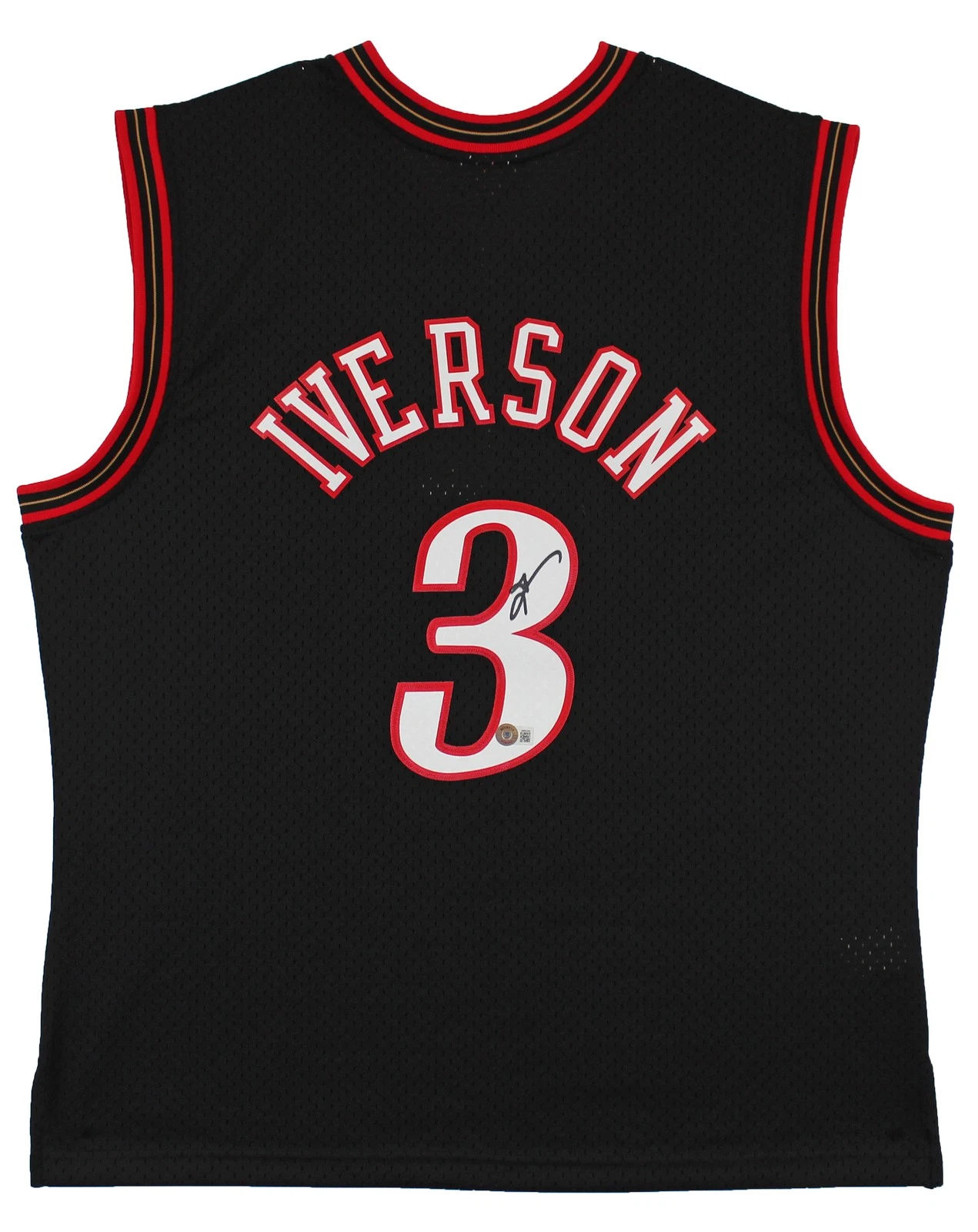 76ers Allen Iverson Authentic Signed Black M&N HWC Swingman Jersey BAS Witnessed
