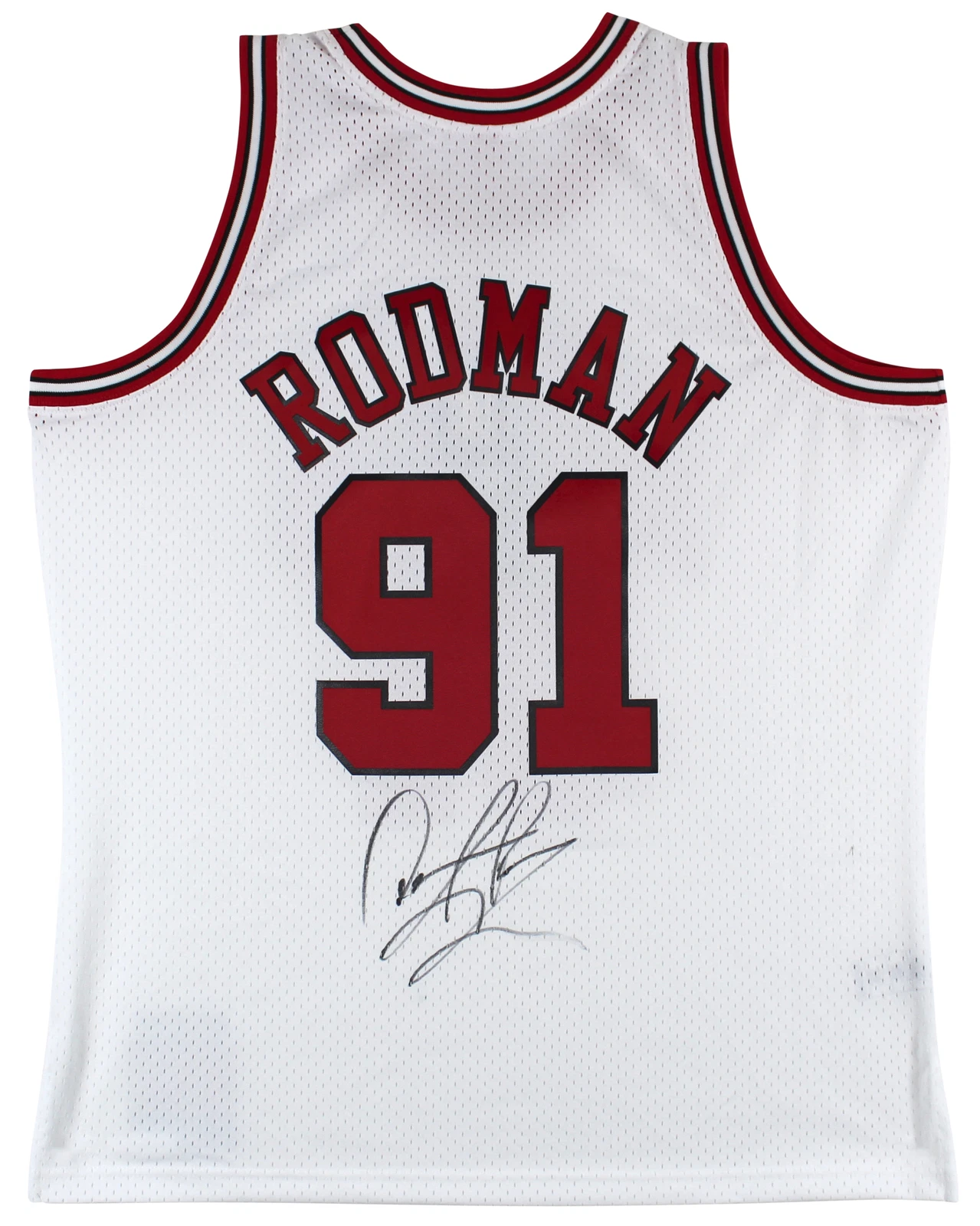 Bulls Dennis Rodman Authentic Signed White M&N HWC Swingman Jersey BAS Witnessed
