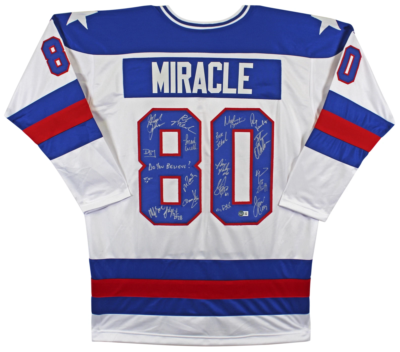 1980 USA Hockey 19 Autos Craig, Eruzione, Broten Signed White Jersey BAS Wit

