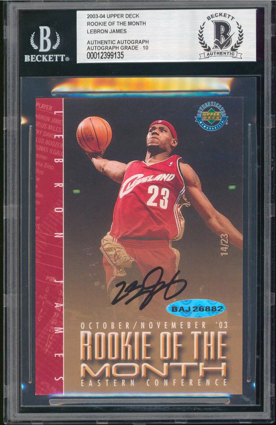 Cavaliers LeBron James Signed 2003 UD ROM Oct/Nov #14/23 Card Auto Grade 10 BAS
