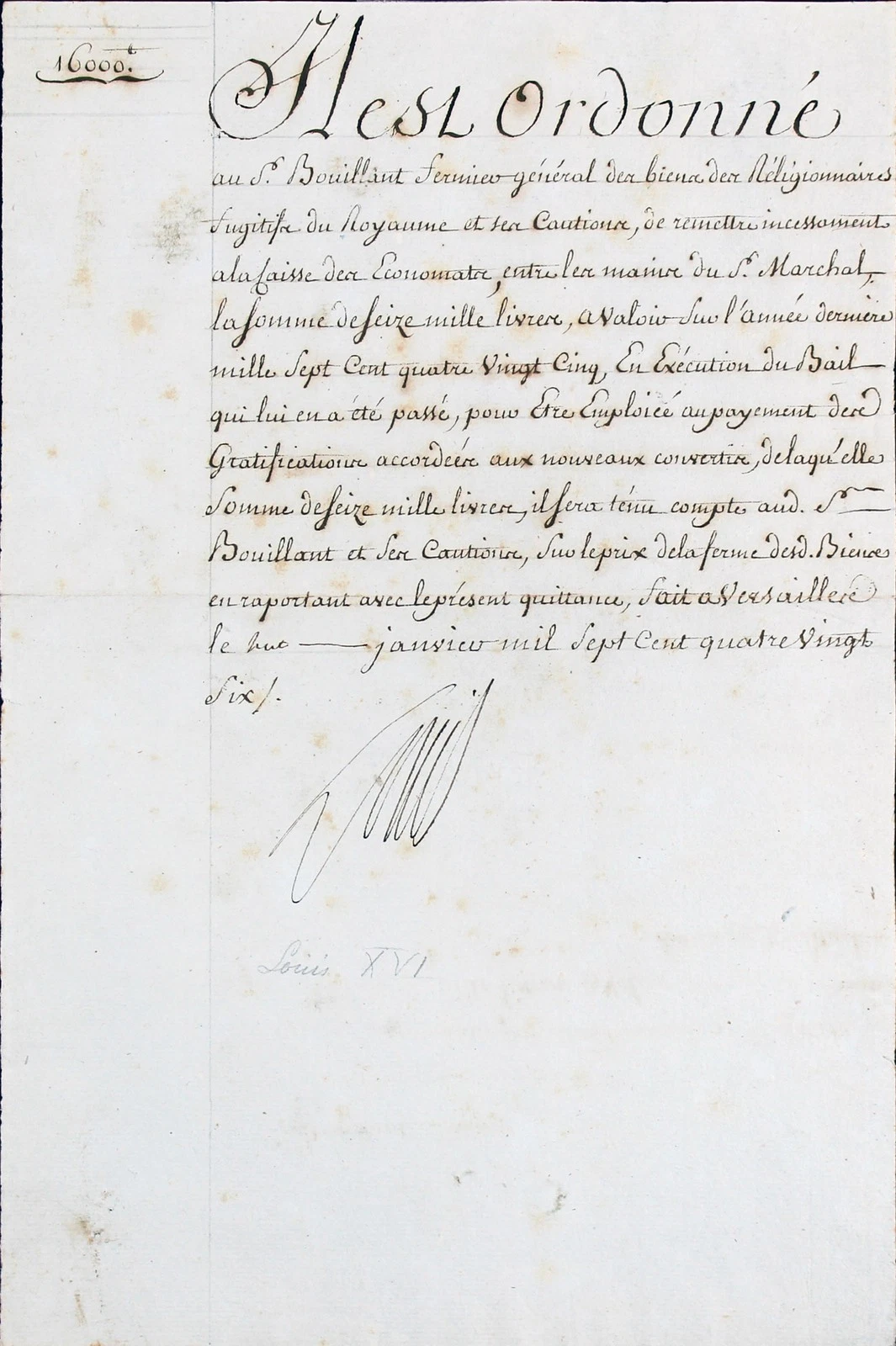 King Louis XVI Authentic Signed 8.5x13 1786 Document Dated BAS #AA03419
