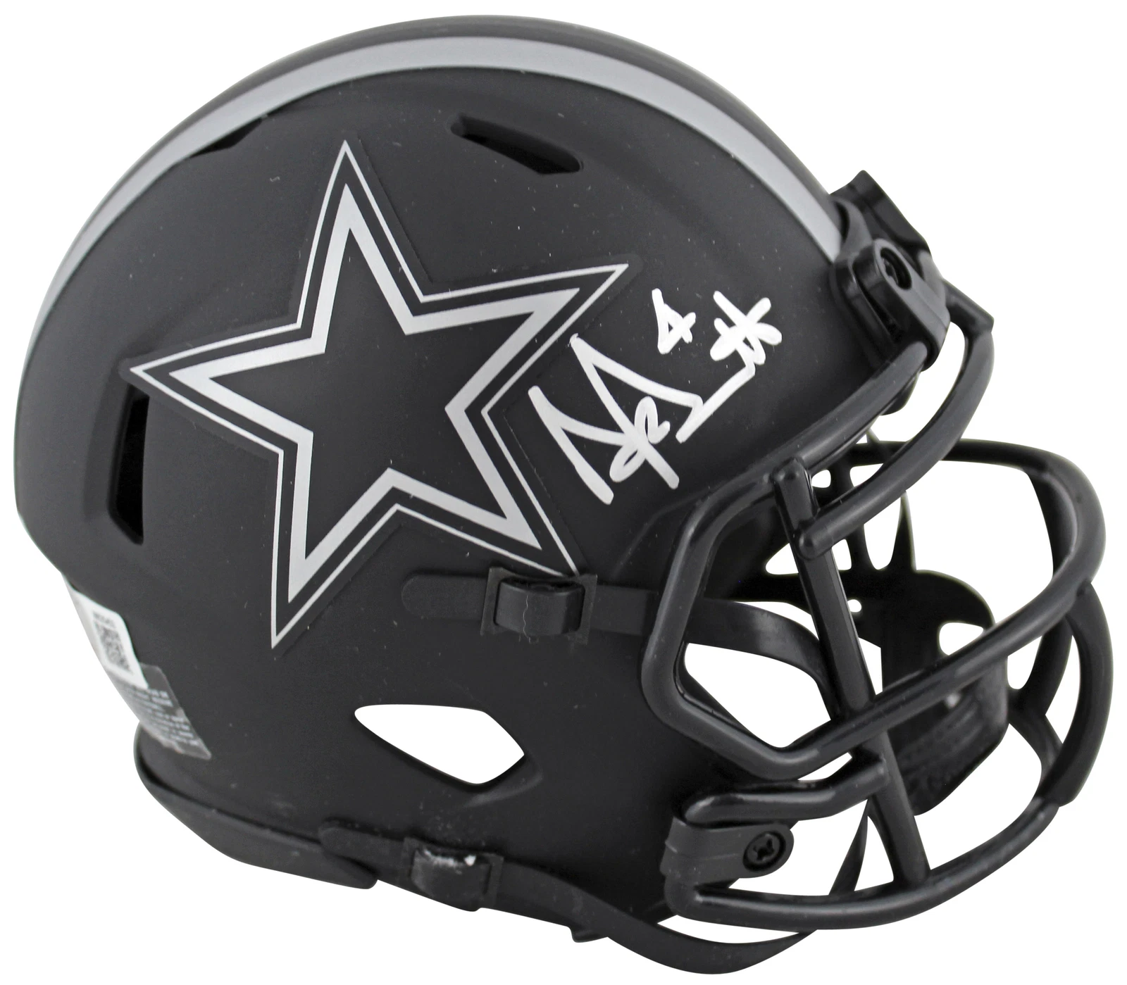 Cowboys Dak Prescott Signed Eclipse Speed Mini Helmet w/ Silver Sig BAS Witness
