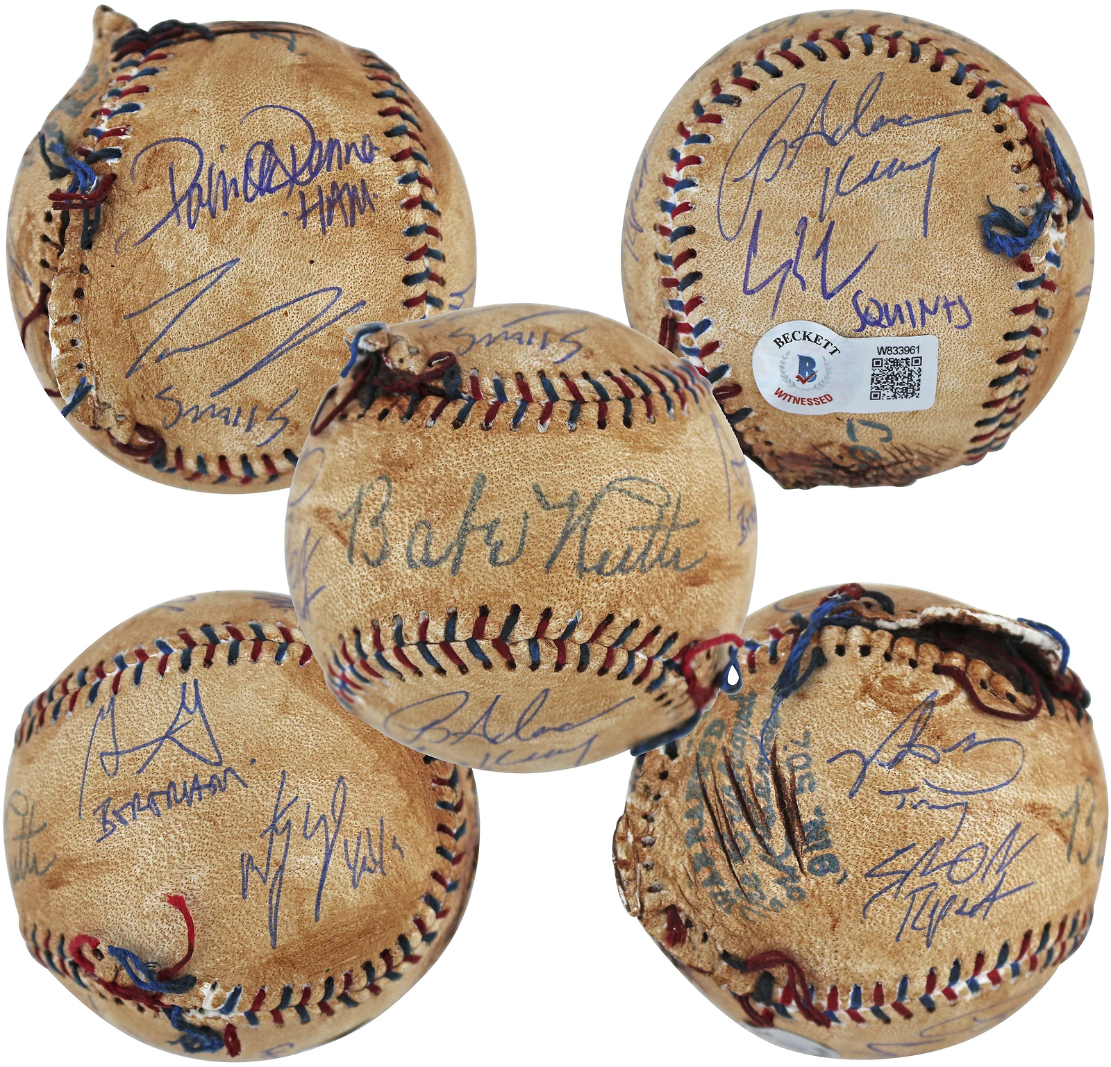 Sandlot (8) Guiry, Leopardi, Renna +5 Signed Chewed Baseball w/ Character BAS
