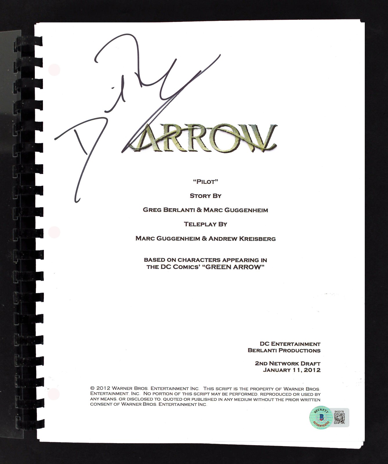 David Ramsey Arrow Authentic Signed Movie Script Autographed BAS #BK02178
