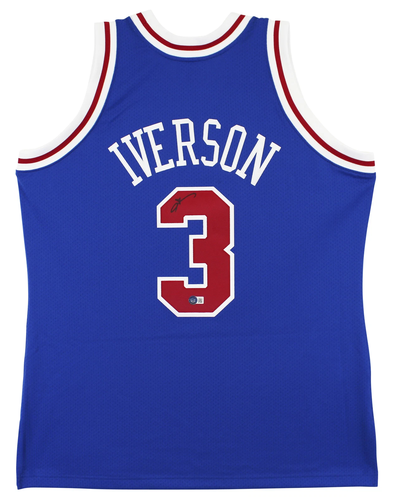 76ers Allen Iverson Authentic Signed Blue M&N HWC Authentic Jersey BAS Witnessed
