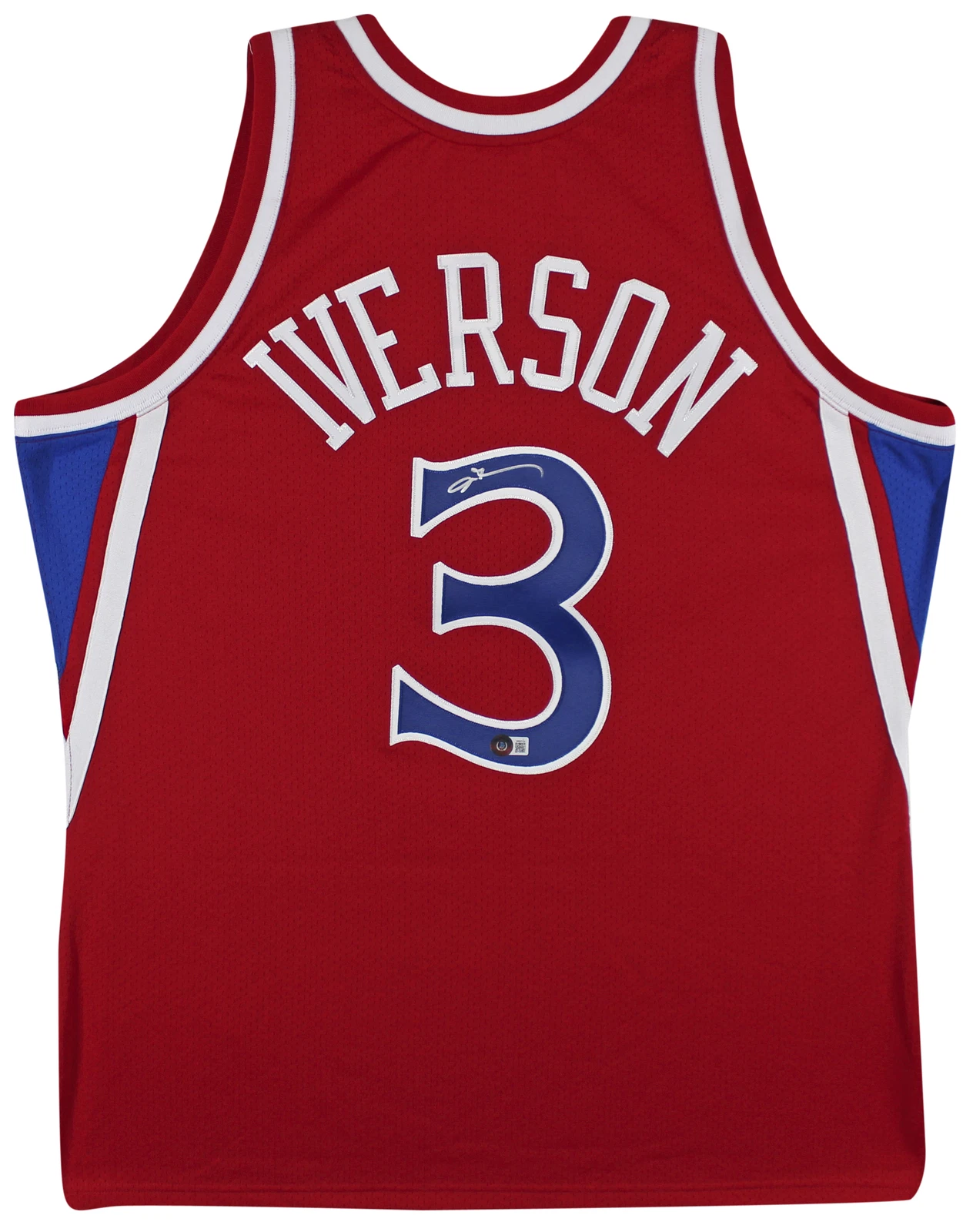 76ers Allen Iverson Authentic Signed Red M&N HWC Authentic Jersey BAS Witnessed
