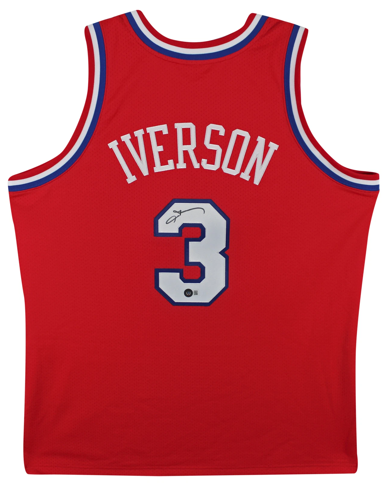 76ers Allen Iverson Signed Red 2002-03 M&N HWC Authentic Jersey BAS Witnessed
