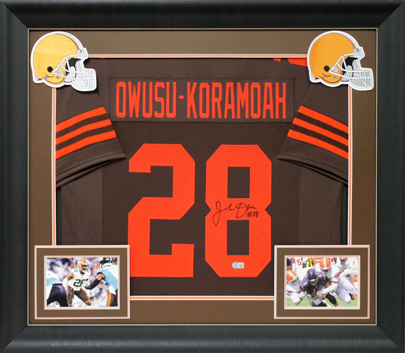 Jeremiah Owusu-Koramoah Signed Brown Pro Style Framed Jersey BAS Witnessed
