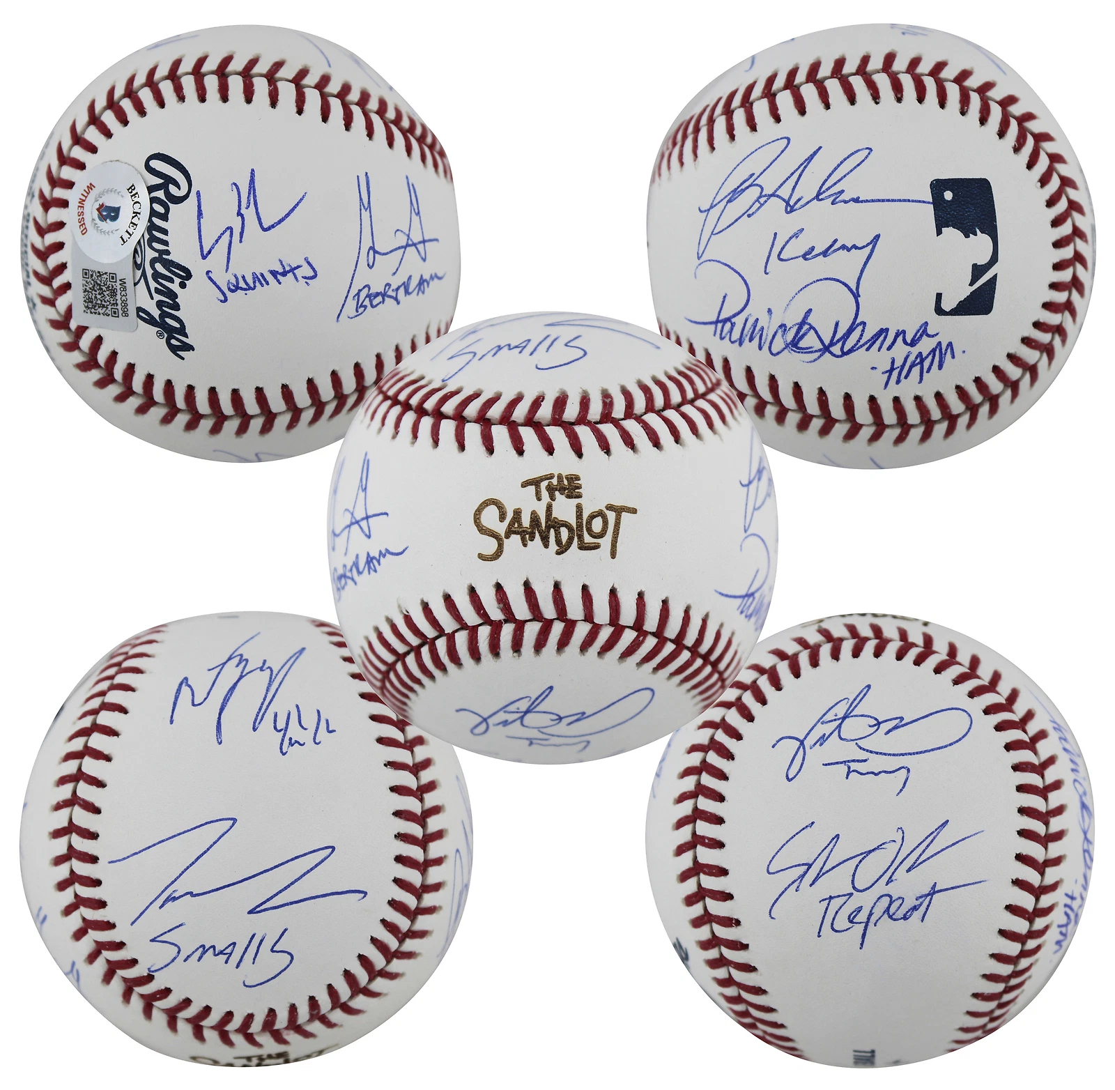 Sandlot (8) Guiry, Leopardi, Renna +5 Signed Sandlot Baseball w/ Character BAS
