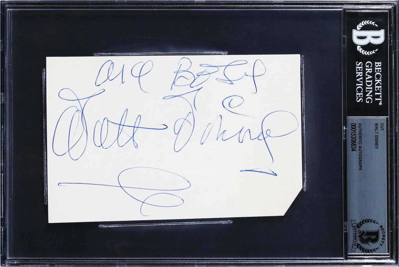 Walt Disney With Best Wishes Authentic Signed 3.15x6 Cut Signature BAS Slabbed
