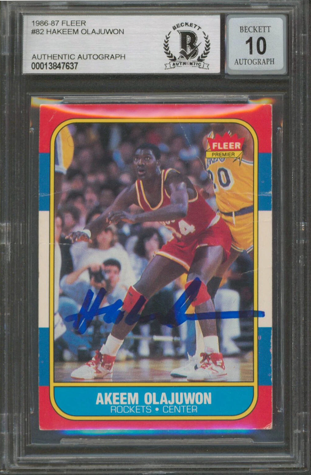 Rockets Hakeem Olajuwon Authentic Signed 1986 Fleer #82 Rookie Card BAS Slabbed
