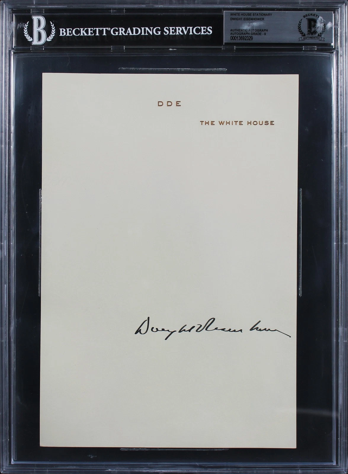 Dwight D. Eisenhower Signed 7x10.25 White House Stationary Page Auto 9! BAS Slab

