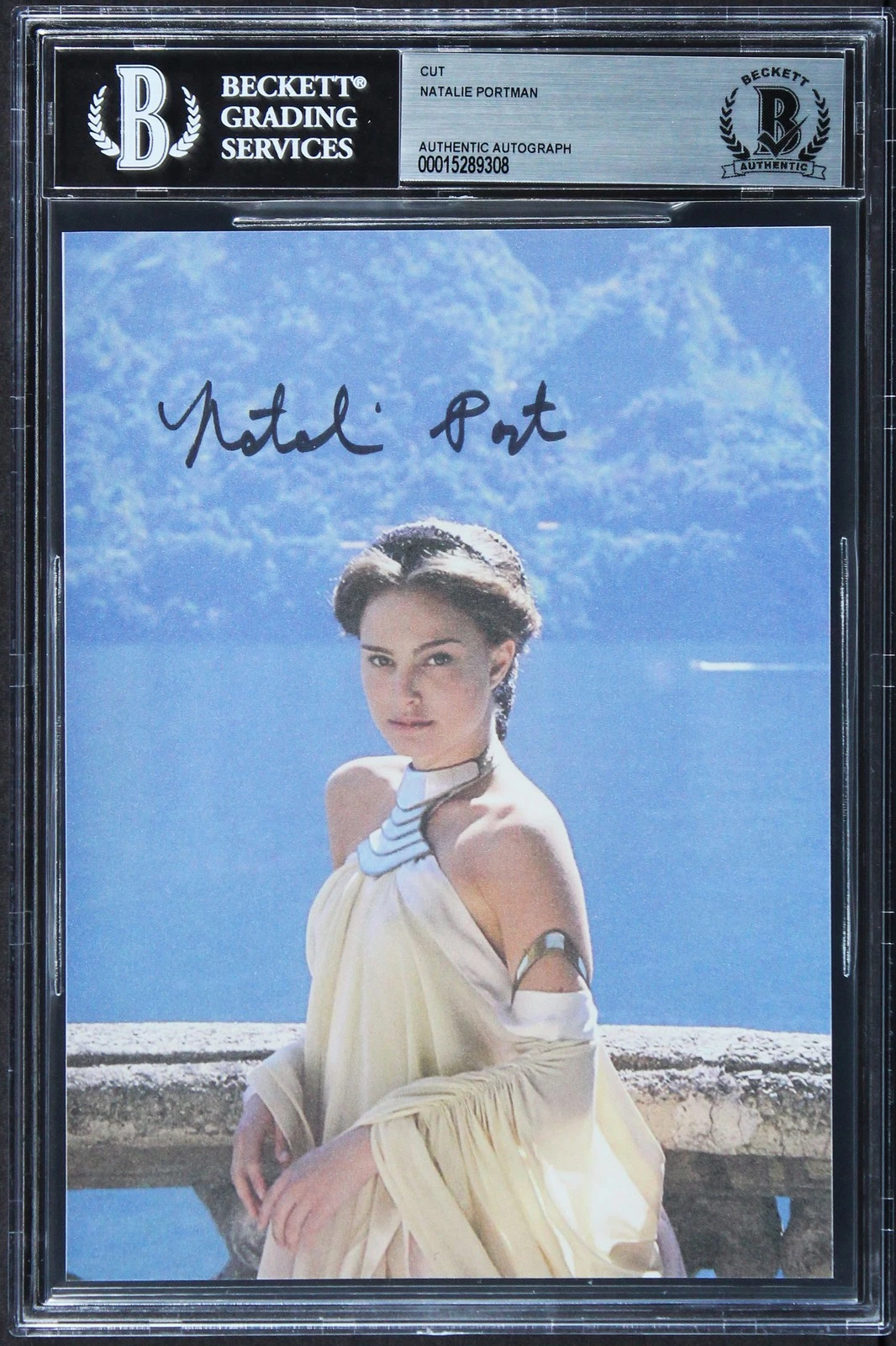 Natalie Portman Star Wars The Phantom Menace Signed 5.25x7.25 Print BAS Slabbed
