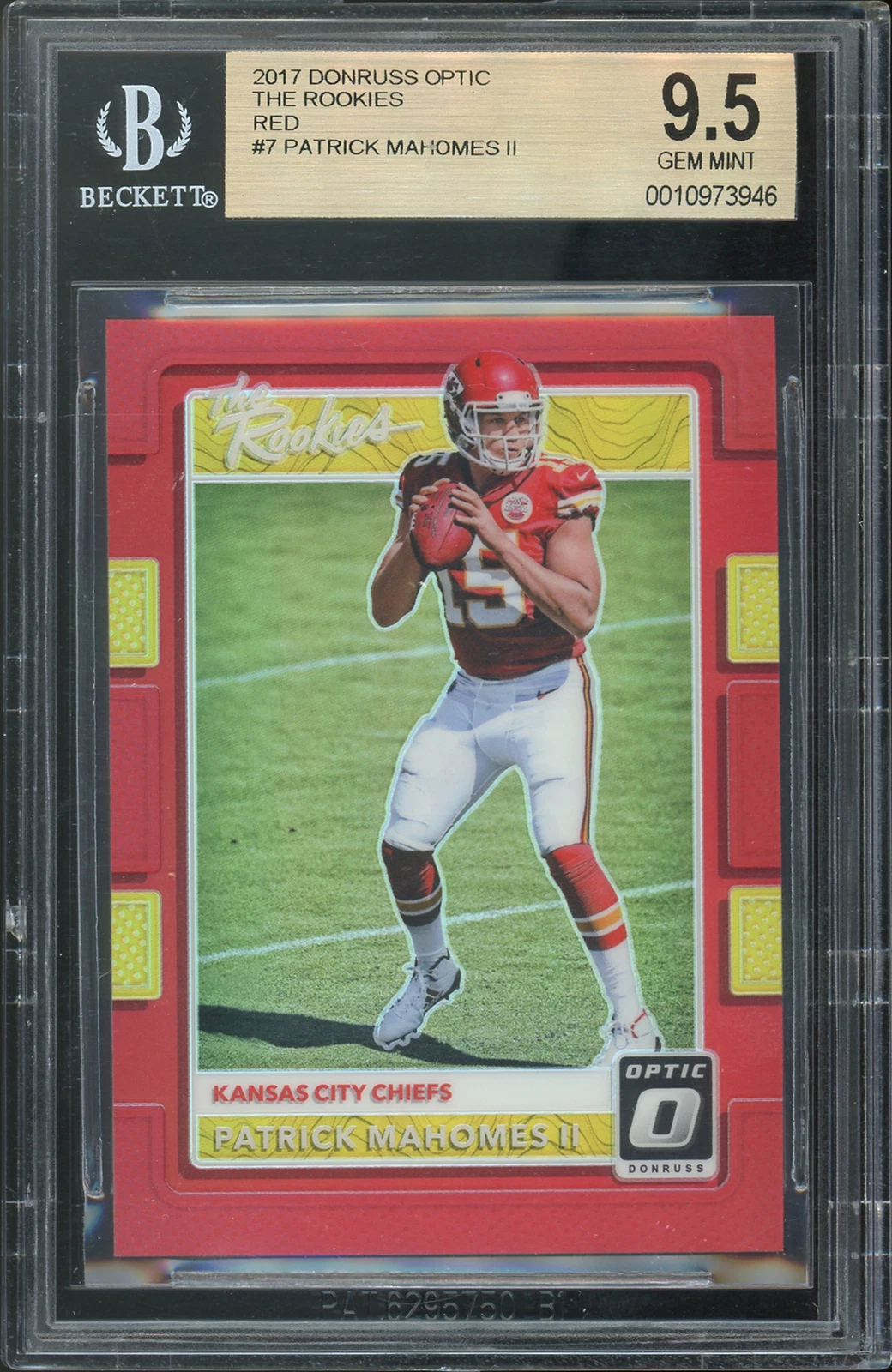 Chiefs Patrick Mahomes 2017 Donruss Optic Rookies Red #7 Card Gem 9.5 BAS Slab
