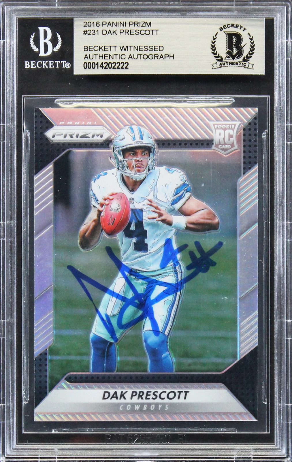 Cowboys Dak Prescott Signed 2016 Panini Prizm #231 Rookie Card BAS Slabbed
